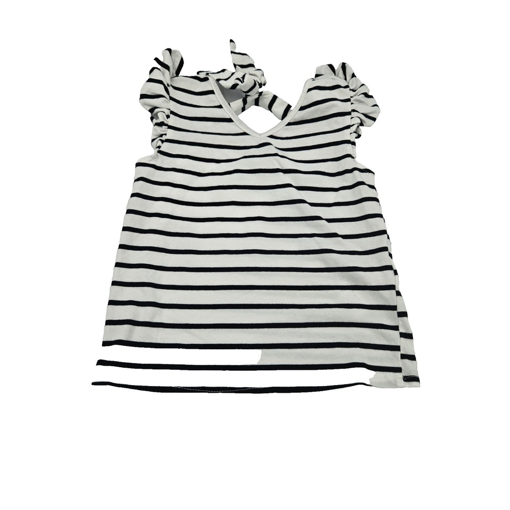 Kids Black White Striped Bow Back Top Size 7Y Puff Sleeve Stretch Shirt